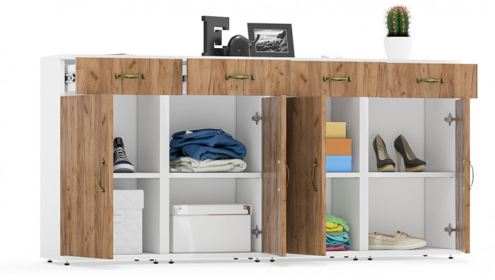 Лидер-8 Тумба МД 3.15 4 шт., цвет белый шагрень/крафт золото, ШхГхВ 160х30х75 см., универсальная сборка