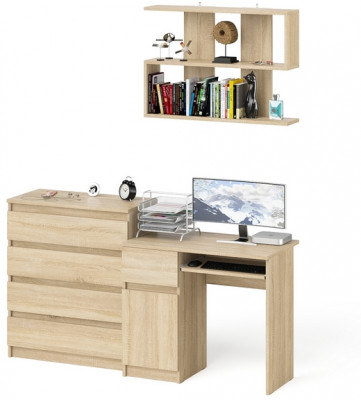 Мори Стол компьютерный МС-1 левый + Комод МК800.4 + Полка 900, цвет дуб сонома, ШхГхВ 170,4х50х209,6 см., НЕ универсальная сборка