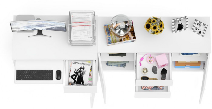 Мори Стол компьютерный МС-1 правый + Комод МК1200.3, цвет белый, ШхГхВ 210,4х50х76,6 см., выдвижной ящик справа, НЕ универсальная сборка