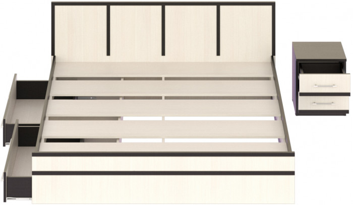 Сакура Кровать с ящиками 1800 + тумба, цвет венге/дуб лоредо, ШхГхВ 224х203,5х80 см., сп.м. 1800х2000 мм., б/м, основание есть, универсальная сборка