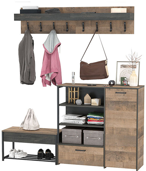 Трувор Прихожая 184, цвет дуб гранж песочный/интра, ШхГхВ 189х36,9х195 см., универсальная сборка