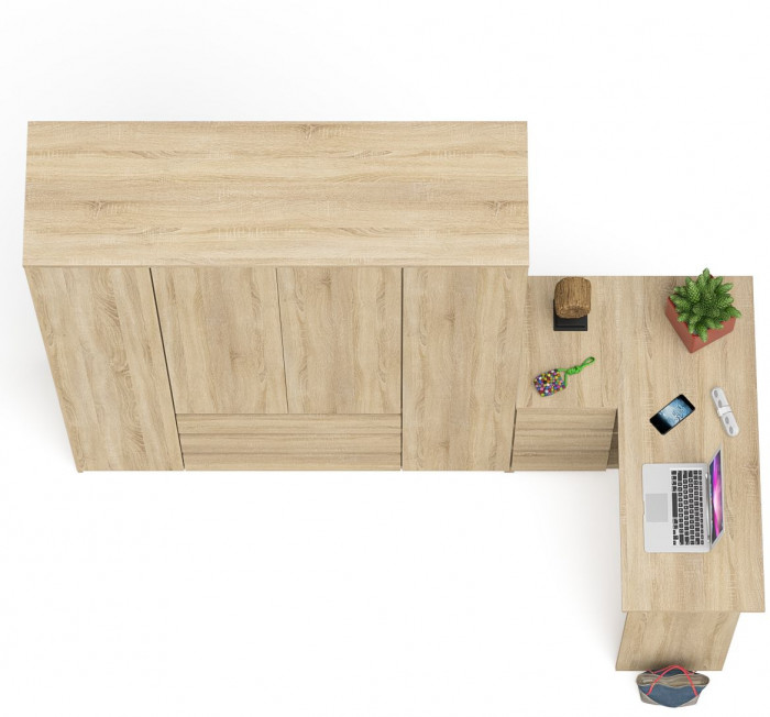 Мори Стол компьютерный МС-16 левый + Шкаф МШ1600.1, цвет дуб сонома, ШхГхВ 284,8х84,9х209,6 см., выдвижные ящики слева, НЕ универсальная сборка