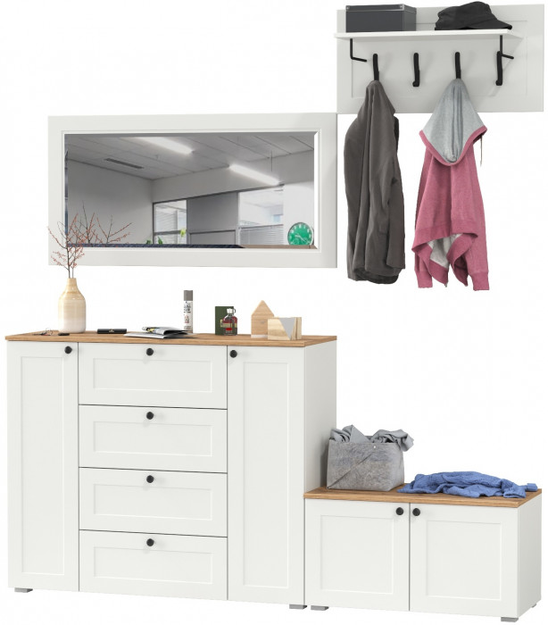 Остин Прихожая 50, белый шагрень/дуб крафт золотой