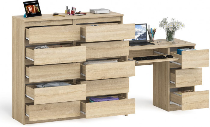 Мори Стол компьютерный МС-6 правый + Комод МК1200.10, цвет дуб сонома, ШхГхВ 210,4х50х115 см., выдвижные ящики справа, НЕ универсальная сборка
