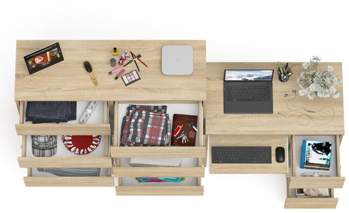 Мори Стол компьютерный МС-6 правый + Комод МК1200.10, цвет дуб сонома, ШхГхВ 210,4х50х115 см., выдвижные ящики справа, НЕ универсальная сборка