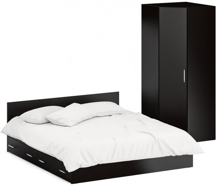 Кровать с ящиками 1800 + угловой шкаф Стандарт, венге