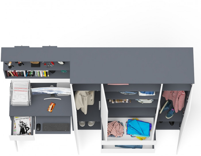 Мори компьютерный стол МС-1 левый + Шкаф МШ1600.1 + Полка 900, графит/белый