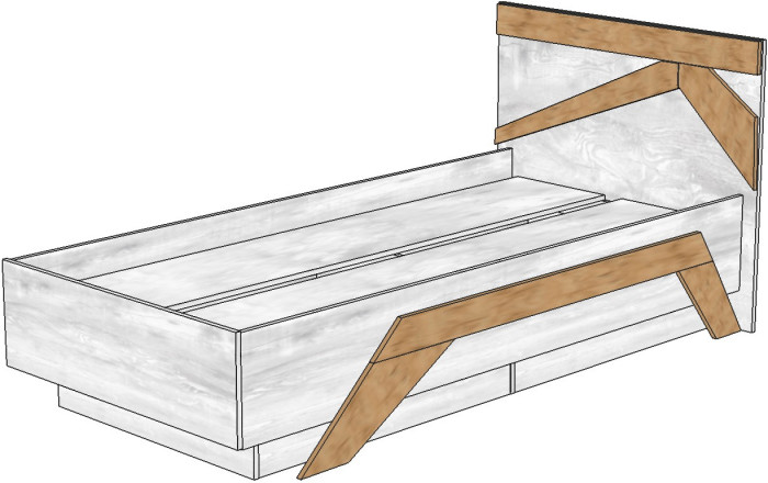 Кровать односпальная 90х200 "Скандинавия" с щитовым основанием - Бетон пайн светлый/Дуб наварра