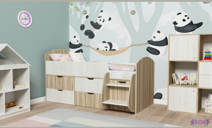 Кровать-чердак Малыш 7 (Винтерберг/Оранжевый)