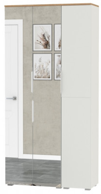 Октава 13.338 Шкаф для одежды + 13.228 Пенал, цвет белый шагрень/дуб крафт золотой/фасады МДФ белый шагрень/зеркало, ШхГхВ 96,4х35,3х197,6 см, ун. сб.