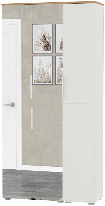 Октава 13.338 Шкаф для одежды + 13.228 Пенал, цвет белый шагрень/дуб крафт золотой/фасады МДФ белый шагрень/зеркало, ШхГхВ 96,4х35,3х197,6 см, ун. сб.