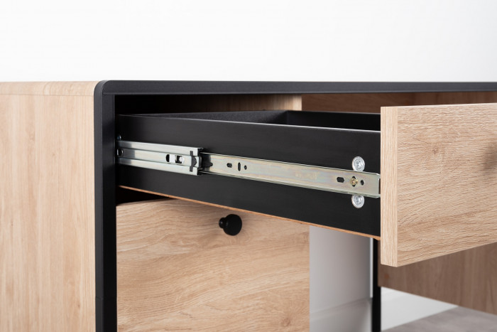 Брюс два Стола 12.157 + два Комода 16.233, цвет чёрный/Battle rock Santiago/столешница МДФ ель карпатская, 486,8х62,6(38,3)х75(85,6) см., ун. сб.