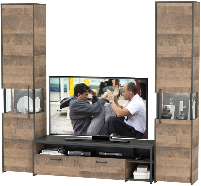 Трувор Гостиная 018, цвет дуб гранж песочный/интра, ШхГхВ 239,4х45,4х210 см., универсальная сборка