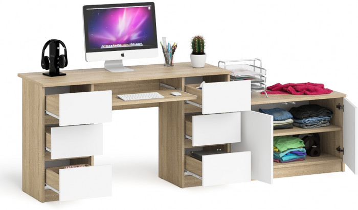 Мори компьютерный стол МС-2 + Тумба МА900.1, дуб сонома/белый