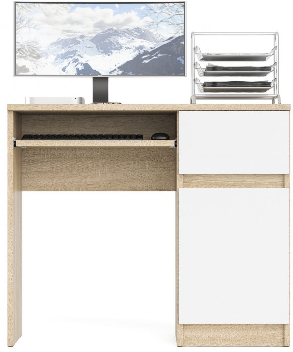 Мори Стол компьютерный МС-1 правый, цвет дуб сонома/белый, ШхГхВ 90х50х76,6 см., выдвижной ящик справа, НЕ универсальная сборка