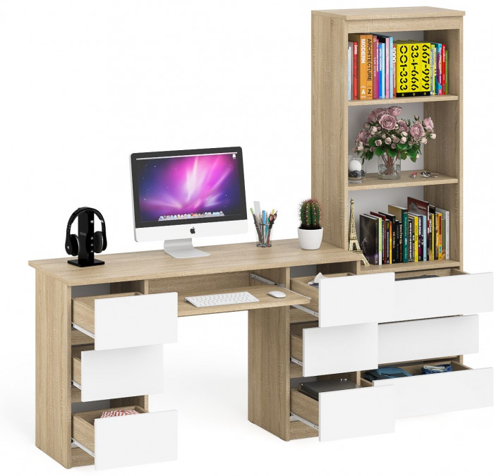 Мори Стол компьютерный МС-2 + Стеллаж МСТ600.3, цвет дуб сонома/белый, ШхГхВ 195,8х50х179,6 см., универсальная сборка