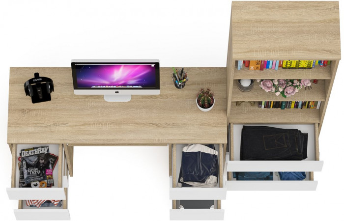 Мори Стол компьютерный МС-2 + Стеллаж МСТ600.3, цвет дуб сонома/белый, ШхГхВ 195,8х50х179,6 см., универсальная сборка