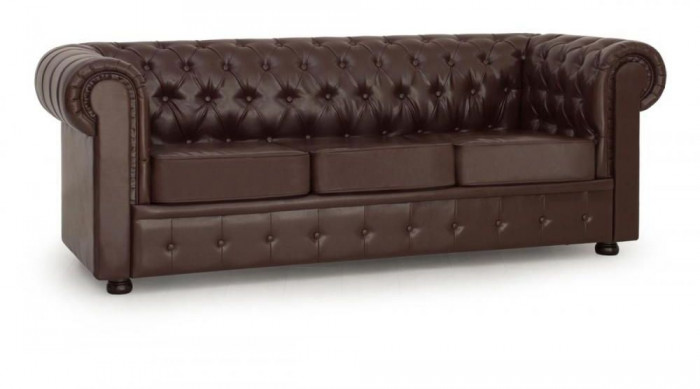 Диван кожаный коричневый, прямой 3-х местный, для дома, офиса, гостиной, кабинета Честер