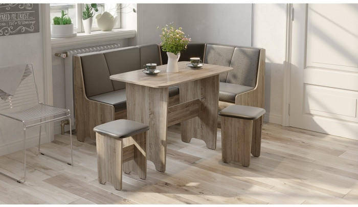 Техас Кухонный уголок Исп.1 (Дуб Сонома трюфель/Экокожа бежевая)