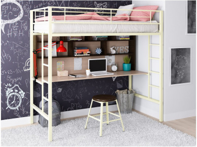 Кровать-чердак Севилья 1.2 (Венге / Дуб молочный, Слоновая кость)