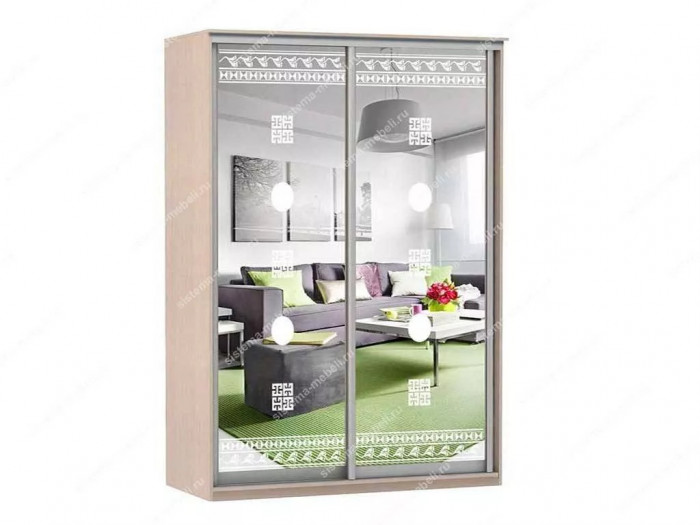 Шкаф купе Модерн 1490х600 2-х дверный 2-х секционный зеркальный с пескоструем №2 ясень