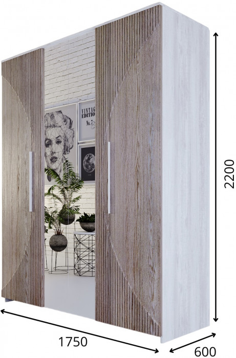 Шкаф 4-х дверный "Монтале" - Бетон пайн светлый/Астана роузвуд