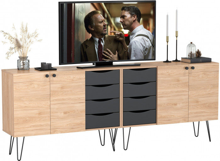 Брюс Комод-тумба 16.233 + Брюс Комод-тумба 16.233, цвет чёрный/Battle rock Santiago, ШхГхВ 226,8х38,3х85,6 см., универсальная сборка