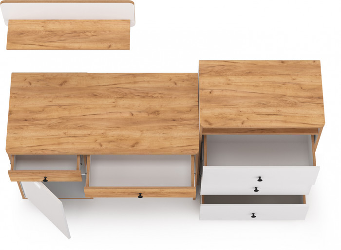 Вуди Компоновка № 47, цвет белый премиум/дуб крафт золотой, ШхГхВ 180х52,7х170 см., универсальная сборка