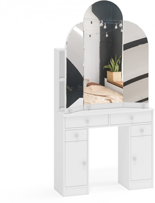 Туалетный столик Трельяж МД №2, цвет белый шагрень, ШхГхВ 90х31х178 см. (Трельяж (Туалетный столик № 2))