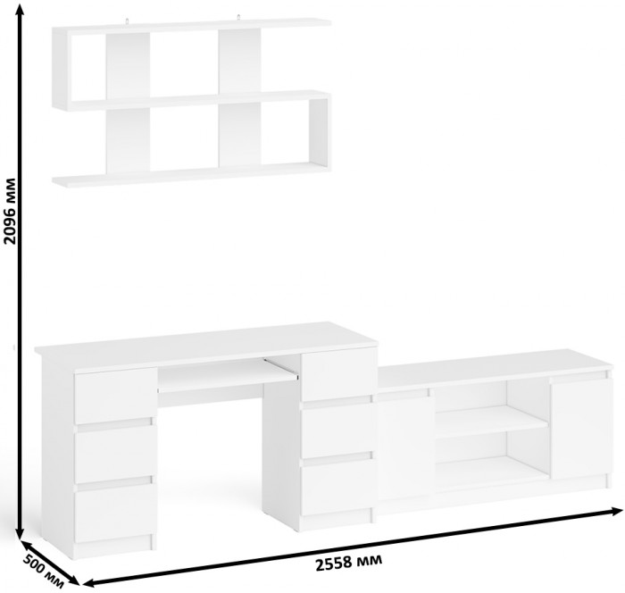 Мори компьютерный стол МС-2 + Тумба МТВ1200.1 + Полка 1200, белый