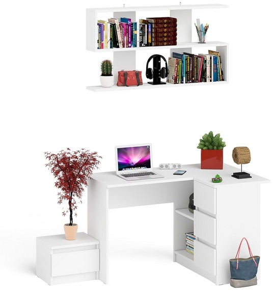 Мори Стол компьютерный МС-16 правый + Тумба ТМП400.1 + Полка 1200, цвет белый, ШхГхВ 164,8х84,9х209,6 см., НЕ универсальная сборка