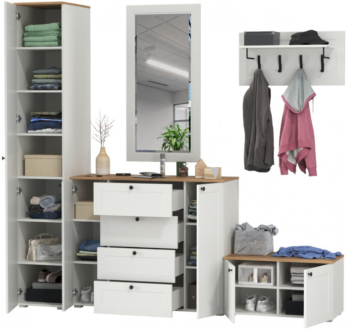 Остин Прихожая 51, белый шагрень/дуб крафт золотой