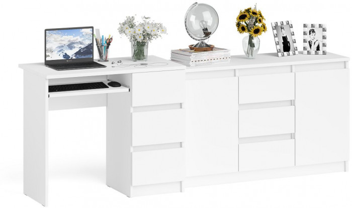 Мори Стол компьютерный МС-6 правый + Комод МК1200.3, цвет белый, ШхГхВ 210,4х50х76,6 см., выдвижные ящики справа, НЕ универсальная сборка
