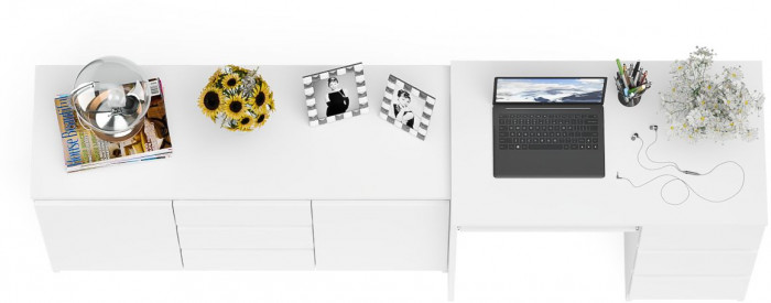 Мори Стол компьютерный МС-6 правый + Комод МК1200.3, цвет белый, ШхГхВ 210,4х50х76,6 см., выдвижные ящики справа, НЕ универсальная сборка