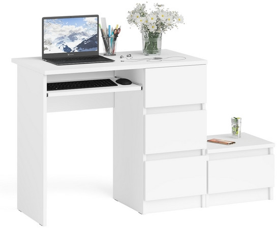 Мори Стол компьютерный МС-6 правый + Тумба ТМП400.1, цвет белый, ШхГхВ 130,4х50х76,6 см., выдвижные ящики справа, НЕ универсальная сборка