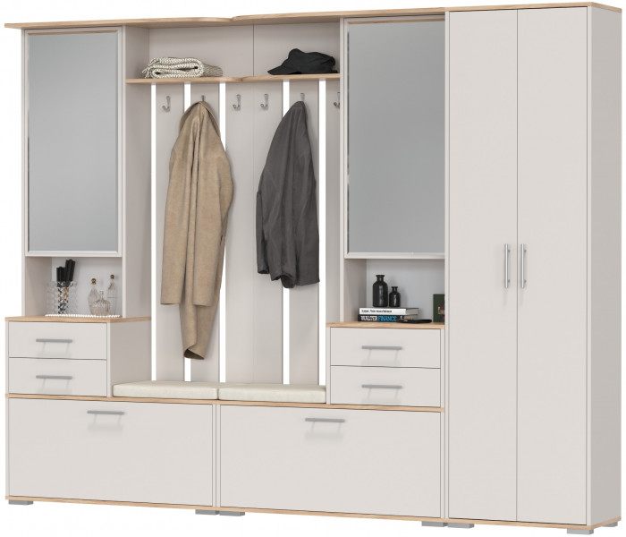 Прихожая Домино 3, цвет дуб крафт золотой/кашемир серый, ШхГхВ 260х36х202 см., универсальная сборка