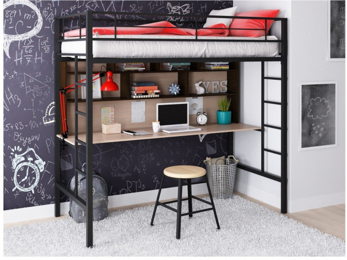 Кровать-чердак Севилья 1.2 (Дуб молочный / Венге, Серый)