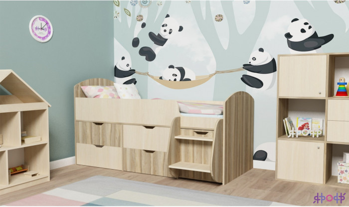 Кровать-чердак Малыш 7 (Белое дерево/Винтерберг)