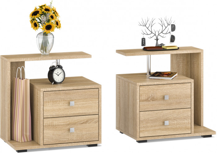 Камелия спальня № 5 Кровать 1400 + Две тумбы + Комод + Зеркало, дуб сонома