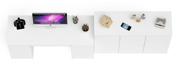 Мори компьютерный стол МС-2 + Комод МК1200.4, белый