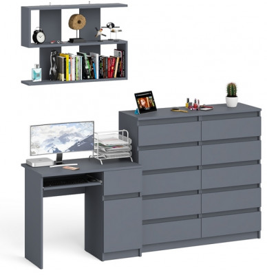 Мори Стол компьютерный МС-1 правый + Комод МК1200.10 + Полка 900, цвет графит, ШхГхВ 210,4х50х209,6 см., НЕ универсальная сборка