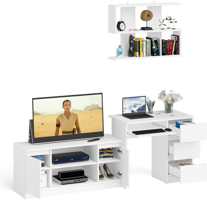 Мори компьютерный стол МС-6 правый + Тумба МТВ1200.1 + Полка 900, белый