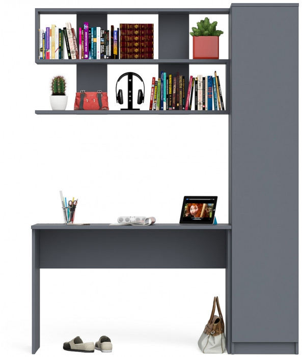 Мори письменный стол МСП1200.1 + Пенал МШ400.1 + Полка 1200, графит