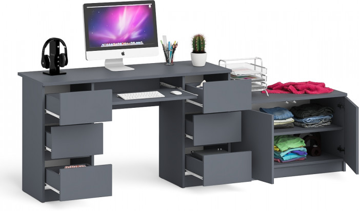 Мори Стол компьютерный МС-2 + Тумба МА900.1, цвет графит, ШхГхВ 225,8х50,4х76,6 см., универсальная сборка