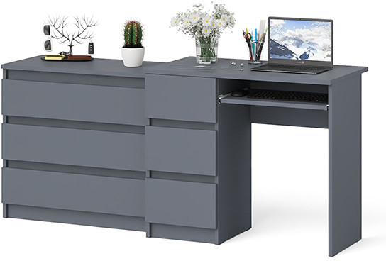 Мори Стол компьютерный МС-6 левый + Комод МК800.1, цвет графит, ШхГхВ 170,4х50х76,6 см., выдвижные ящики слева, НЕ универсальная сборка
