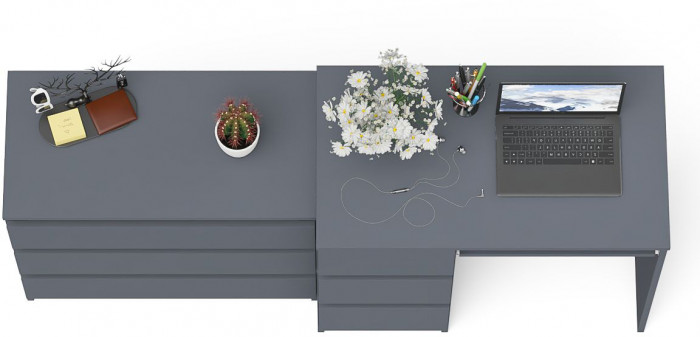 Мори Стол компьютерный МС-6 левый + Комод МК800.1, цвет графит, ШхГхВ 170,4х50х76,6 см., выдвижные ящики слева, НЕ универсальная сборка