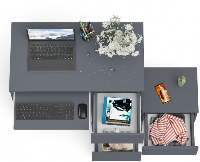 Мори Стол компьютерный МС-6 правый + Тумба ТМП400.1, цвет графит, ШхГхВ 130,4х50х76,6 см., выдвижные ящики справа, НЕ универсальная сборка