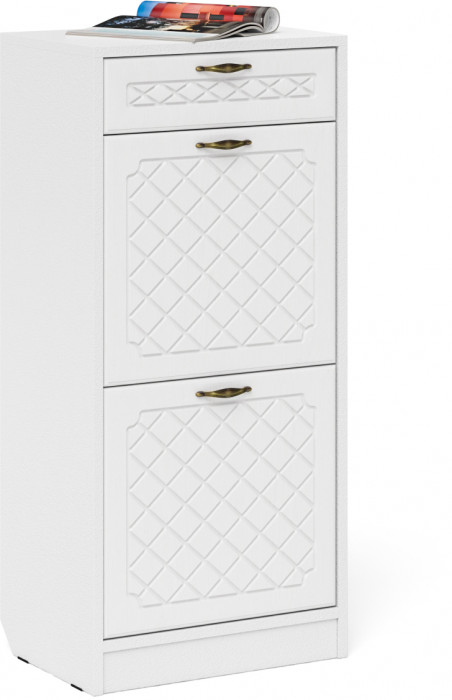 Прихожая П-6 Компоновка № 31, белая шагрень/фасады МДФ белое дерево фрезеровка ромб