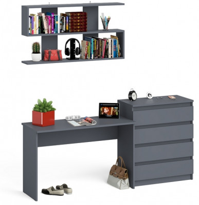 Мори Стол письменный МСП1200.1 + Комод МК800.4 + Полка 1200, цвет графит, ШхГхВ 200,8х50х209,6 см., универсальная сборка