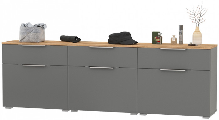 Октава 16.127 Тумба для обуви + 16.127 Тумба + 16.127 Тумба, серый графит/дуб крафт золотой/фасады МДФ серый графит